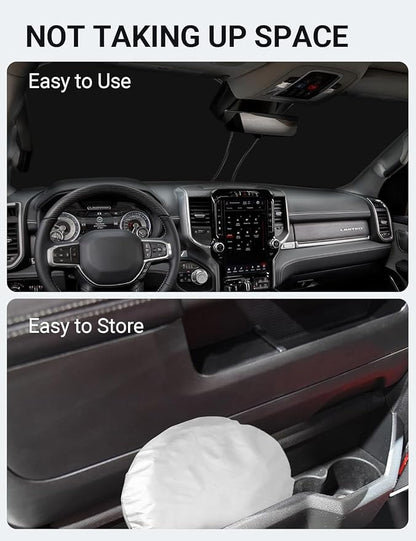 Proadsy 2026 Upgrade Windshield Sun Shade Custom Fit Dodge RAM 1500 2Dr 2019-2025 2026 4-Layer Foldable Front Sunshade Protector Sun Visor Blocks UV Rays Keep Car Cooler