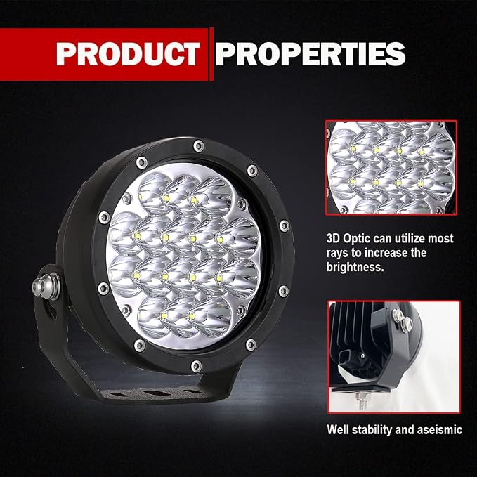 Pair 5 Inch Led Offroad Driving Lights 160w Round Offroad Spot Light Driving Spotlights with Yellow Cover Wiring Harness 12V 24V for Pickup Trucks SUV UTV ATV 4x4