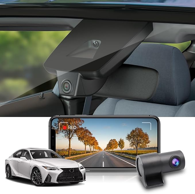 Fitcamx 2K Dual Dash Cam for 2017-2025 Lexus is 350 300 AWD 200t F Sport, OEM Style, Front 1440P+Rear 1080P HD Video, Built-in WiFi&APP, Loop Recording, Gravity Sensor, Easy to Use, 64GB MicroSD Card