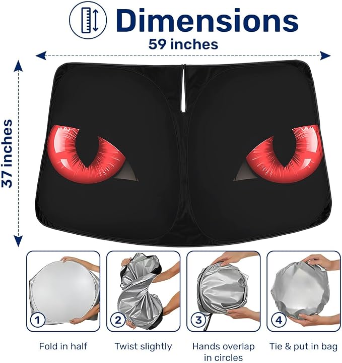 GENANY Evil Eyes Movie Windshield Sun Shade for Electric Vehicle (59x37 Inches), Automobile Sunshade, Protector Blocks UV, Halloween Auto Gift, Car Decor