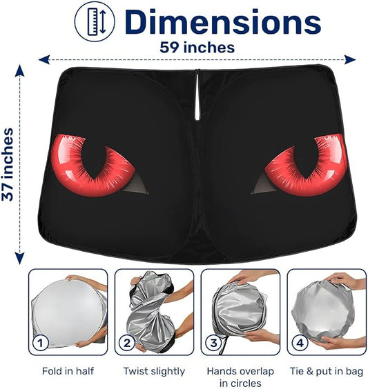 GENANY Evil Eyes Movie Windshield Sun Shade for Electric Vehicle (59x37 Inches), Automobile Sunshade, Protector Blocks UV, Halloween Auto Gift, Car Decor