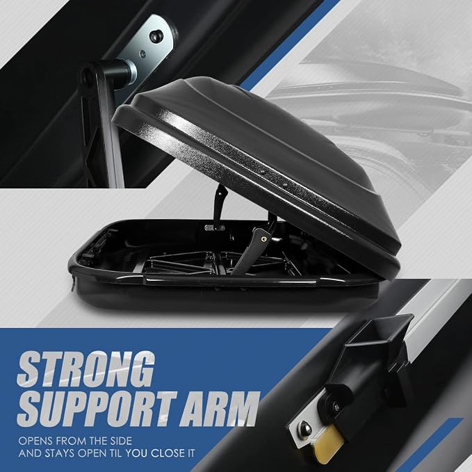 Auto Dynasty Heavy Duty Hard Shell Roof Top Mount Car Storage Travel Luggage Box Cargo Carrier with Security Keys, 53 (L) x 34 (W) x 15 (H) Inches, Capacity 110 Pounds 11 Cubic Feet Tool-Free Install