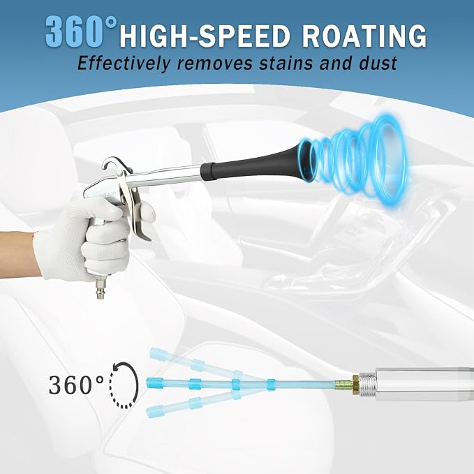 Car Cleaning Air Gun with 2 Nozzle Sets,Interior Cleaning Kit for Vehicle Upholstery, Carpet, and Seats