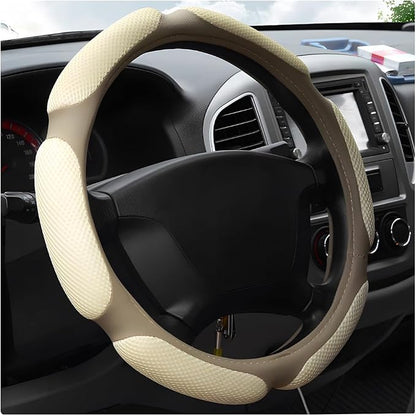 Car Steering Wheel Cover, 15" Anti-Slip Steering Wheel Protector Soft Hand Pad Cushion, Breathable Ice Silk Auto Wheel Wraps Comfy Grip All-Season Protector for Most Vehicles (Beige)