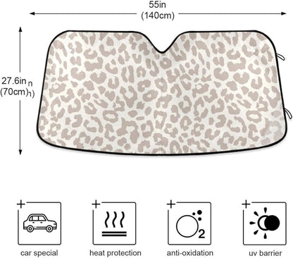 Leopard Cheetah White Car Windshield Sun Shade Foldable UV Ray Sun Visor Protector Sunshade to Keep Your Vehicle Cool (55" x 27.6")