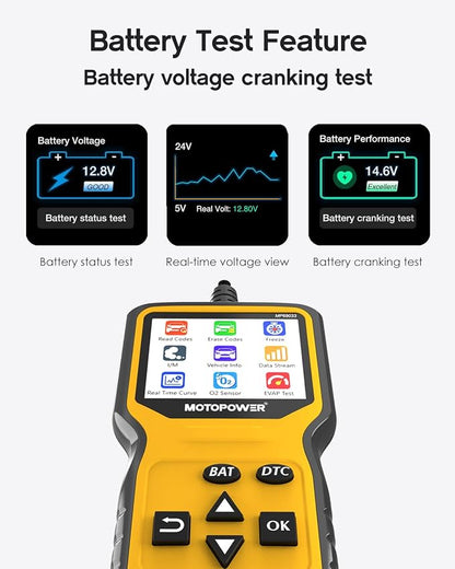 MOTOPOWER MP69033 Pro OBD2 Scanner Code Reader Check Engine Fault Light Diagnostic Scan Tool with Battery Tester