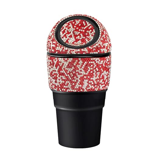 Bling Rhinestone Auto Garbage Can Car Trash Can with Lid Mini Garbage Bin for Automotive Car, Home, Office, Kitchen, Bedroom (Red)