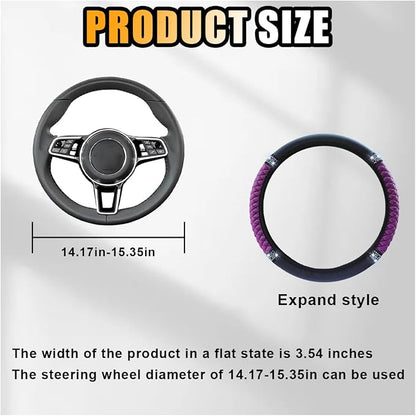Bling Soft Leather Steering Wheel Cover, 15 Inch Colorful Rhinestones Auto Elastic Protector with Crystal Diamond for Women Girls, Car Accessories for Most Cars, SUVs (Purple)