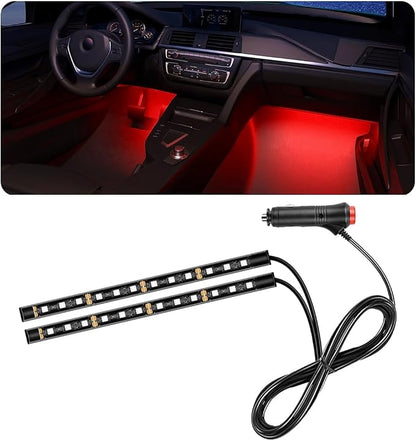 povtii Car LED Strip Light, 24 LED RGB Auto Under Dash Interior Atmosphere Lights, Cigarette Lighter Decorative Lamp Ambient Night Light, Universal Lighting Kit Car Accessories (Red)