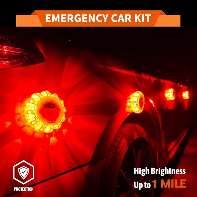 LED Road Flares 3 Pack Roadside Emergency Car Kit, Road Safety Flare Light USB Rechargeable (lithium battery),Safety Beacon Warning Light | 9 Flash Modes,With Magnet & Hook (6 Pack)