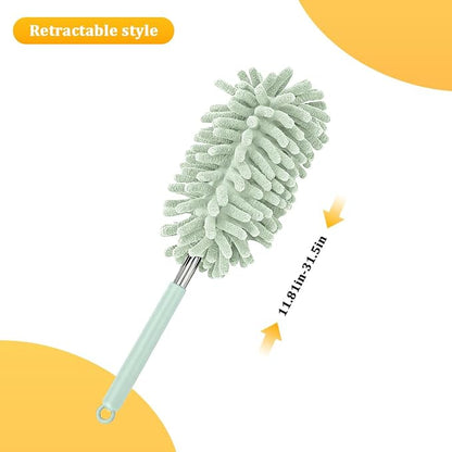 Zpana 2PCS Car Interior Duster with Extension Pole, Soft Chenille Retractable Washable Dash Detailing Cleaner, Auto Window Cleaning Brush Duster for Interior Exterior, Universal Fit (Green)