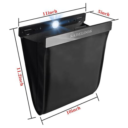 SADELOOS Universal Automotive Trash Can, Waterproof LED Light Garbage Bin Leather Garbage Can, Automotive Garbage Cans, Automotive Accessories