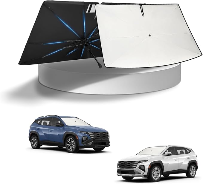 KUST Sun Shade Umbrella for Hyundai Tucson 2016-2025 2026 | Custom Fit Windshield Sunshade | Foldable Sunshade with Bendable Handle | Blocks Heat & UV Scratch Resistant Keep Your Car Cool Sunshield