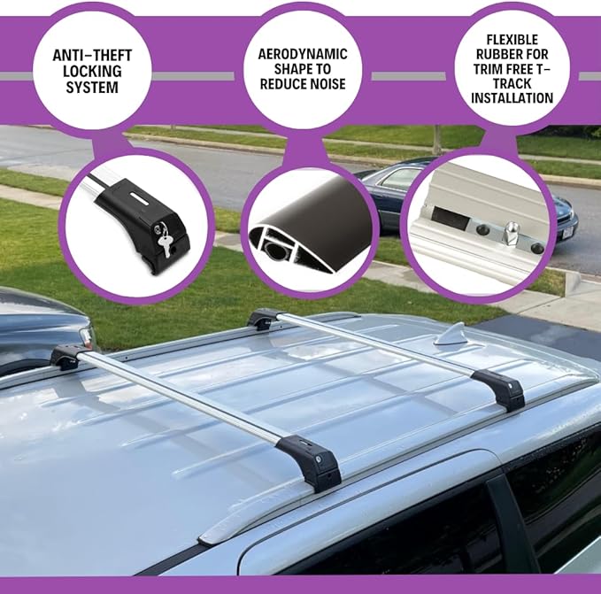 ERKUL Roof Rack Cross Bars for Chevrolet Chevy Trax 2013-2022 | Aluminum Crossbars with Anti Theft Lock for Rooftop | Compatible with Raised Rails - Silver