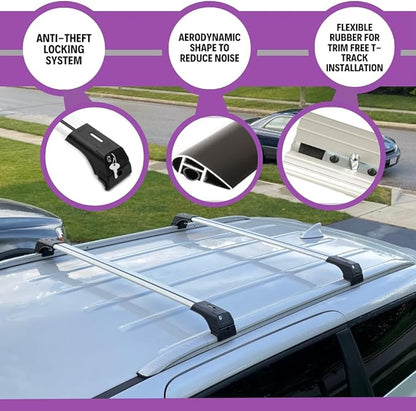 ERKUL Roof Rack Cross Bars for Chevrolet Chevy Trax 2013-2022 | Aluminum Crossbars with Anti Theft Lock for Rooftop | Compatible with Raised Rails - Silver