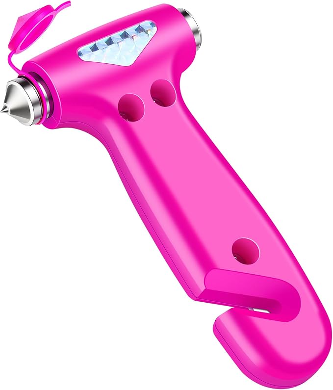 Window Breaker Seatbelt Cutter, Essential Car Tool Accessories for Women, Glass Breaker and Seat Belt Cutter, Emergency Kit Gadgets, Safety Hammer (Window Breaker - Pink)