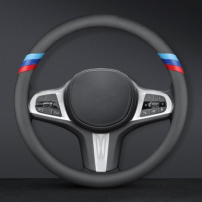 HAOTULE Nappa Leather Slim Stylish Steering Wheel Cover for BMW Steering Wheel Cover Interior Conversion (Black)