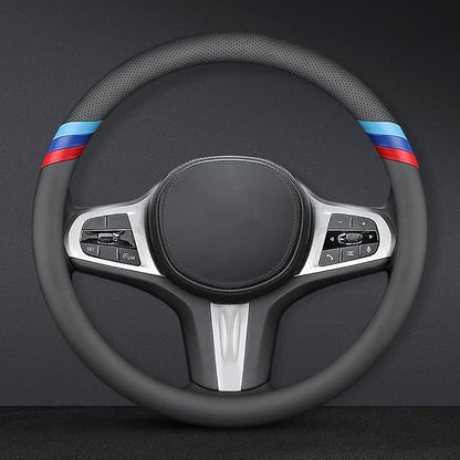 HAOTULE Nappa Leather Slim Stylish Steering Wheel Cover for BMW Steering Wheel Cover Interior Conversion (Black)