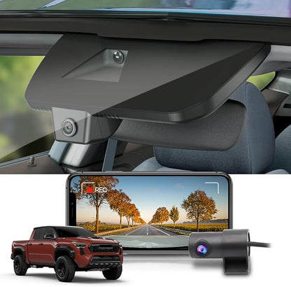 Fitcamx Front 2K+Rear 1080P Dash Cam Adapts for Toyota Tacoma & Hybrid 2024-2026, OEM Look, Dual HD Video, WiFi & APP, Loop Recording, Graivity Sensor, Night Vision, Easy to Operate, 64GB Card