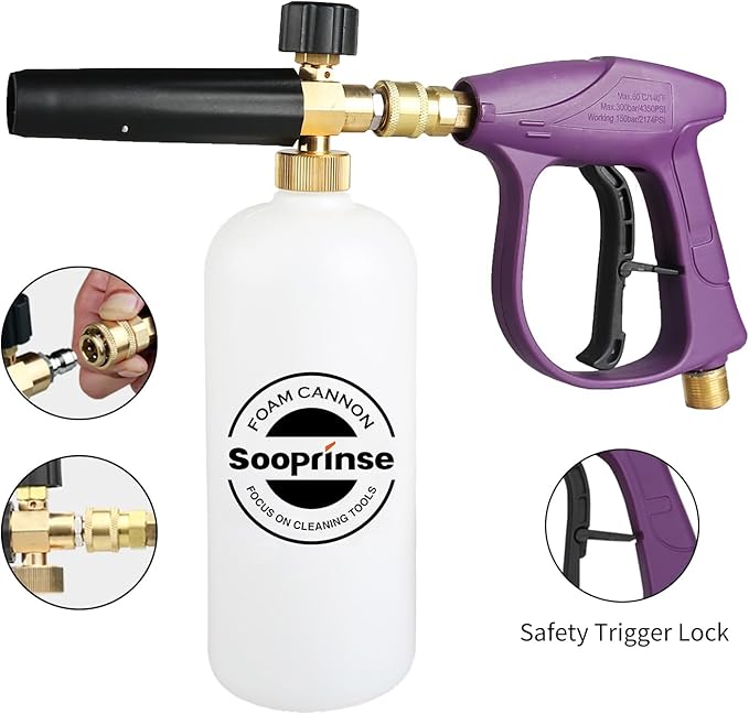 Sooprinse Foam Cannon Snow Foam Lance Nozzle Pressure Washer Jet Wash，Foam cannon lance kit with Pressure Washer Spray Gun,30 Degree Gutter Cleaner Wand with Nozzle Tip Attachment