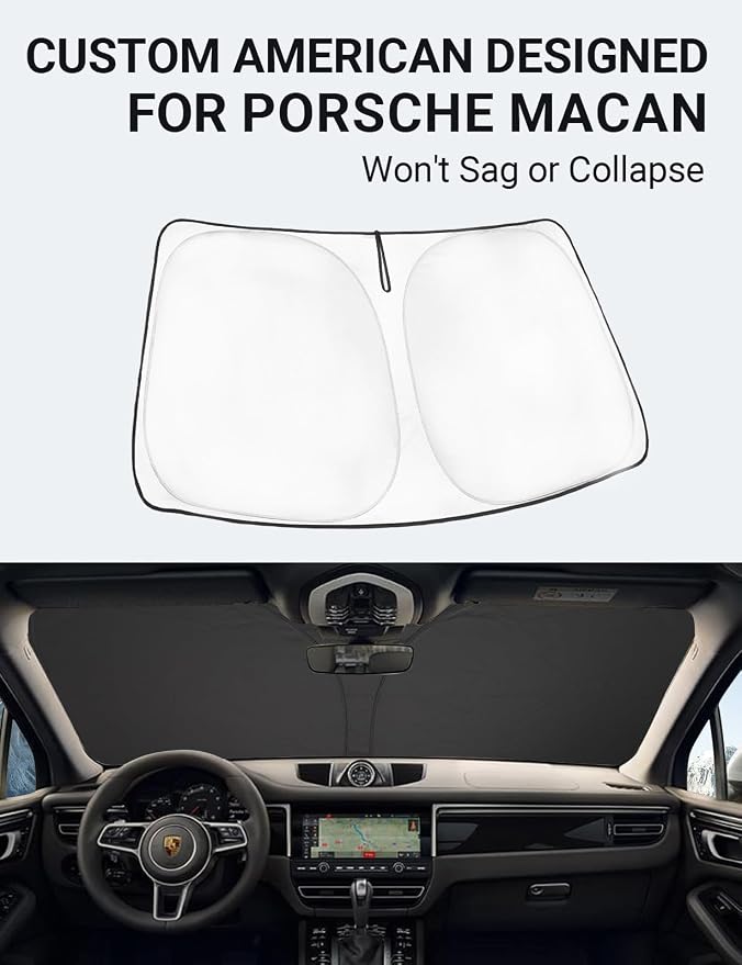 Proadsy Front Windshield Sun Shade Foldable Sunshade Protector for 2014-2025 2026 Porsche Macan SUV Sun Visor Blocks UV Rays Keep Car Cooler Accessories