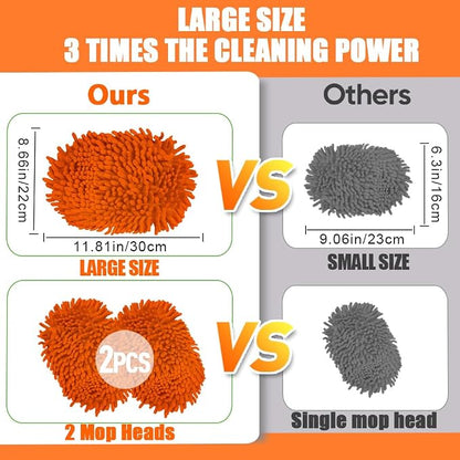 62" Car Wash Brush Mop Kit with Long Handle, 2 in 1 Chenille Microfiber Sponge Mitt Cleaning Detailing Duster for Washing Cars Truck SUV RV Caravans and Household(2 x Mop Head) (Orange)