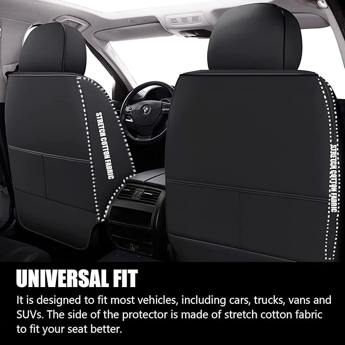 Car Seat Covers Front Seats, Super Luxurious Heavy Universal Duty Waterproof Leather Automotive Vehicle Cover for Cars SUV Pick-up Truck, Non-Slip Seat Black White Car Accessories (2 PCS Front/White)