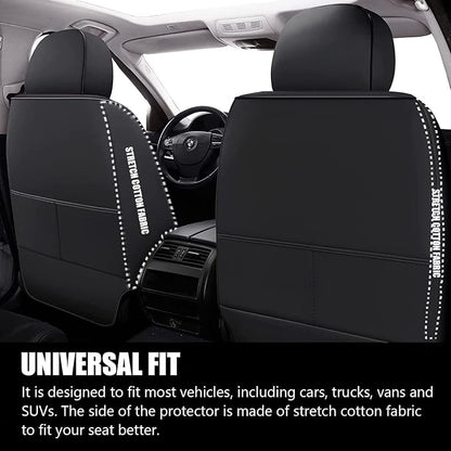 Car Seat Covers Front Seats, Super Luxurious Heavy Universal Duty Waterproof Leather Automotive Vehicle Cover for Cars SUV Pick-up Truck, Non-Slip Seat Black White Car Accessories (2 PCS Front/White)