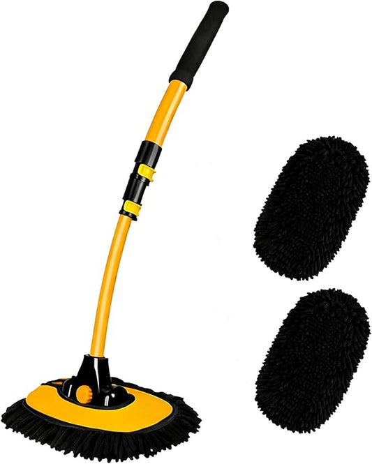 Car Wash Brush with Long Handle, 15°Curved Car Cleaning Brush with Extension Pole Scratch Free, Microfiber Exterior Cleaning Mop Mitt for Washing Roof Truck Camper SUV (3)