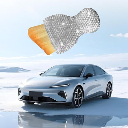 Bling Car Detailing Brush, Crystal Rhinestone Non-Scratch Vehicle Cleaning Dust Brush for Air Vent & Dashboard, Soft Bristles Automotive Interior Cleaning Tool, Universal Fit (White)