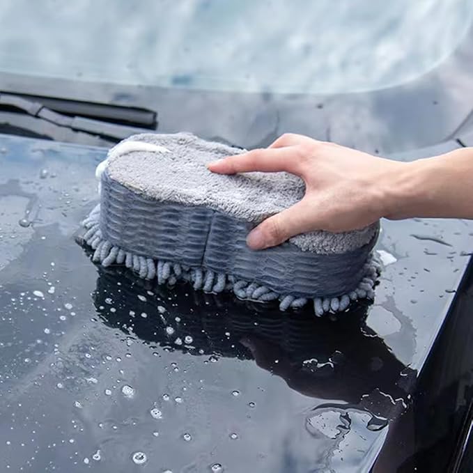 2 Pack Microfiber Car Wash Sponge Chenille Non-Scratch for Wax Sealant Conditioner Application Car Detailing, Compatible with Cars Trucks Motorcycles Essential Auto Cleaning Washing Kit Supplies