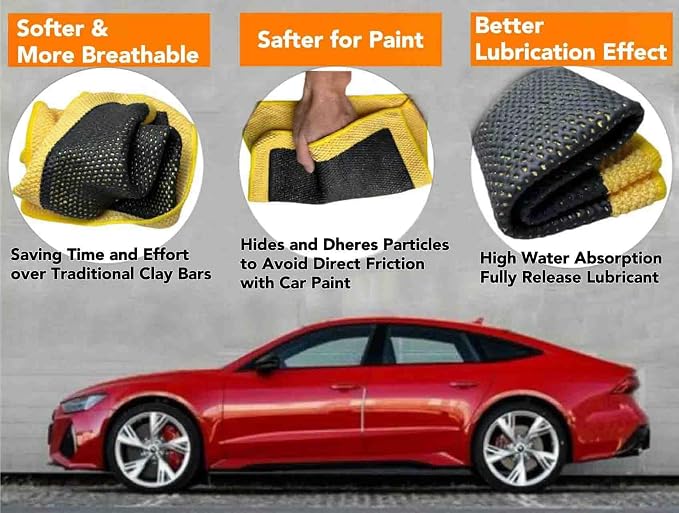 Upgrade Clay Towel 3.0 Ver - Clay Towel for Car Detailing to Remove Paint Overspray, Water Spots,Tree Sap,Rail Dust from Paint,Glass,Plastic Surfaces,Fine Grade Clays Bar Towels(1Pcs-Yellow,12" x 12")