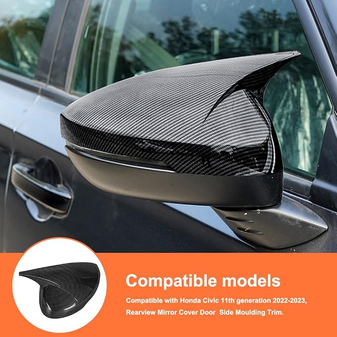 ABS Door Side Mirror Trim Cover Compatible with Honda Civic 11th 2022-2024 Mirror Bullhorn Style Side Mirror Protectors(Carbon Fiberk 2 PCS)