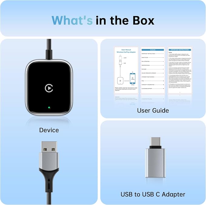 Wireless CarPlay Adapter for Apple CarPlay, Easy to Upgrade Wired CarPlay to Wireless, Instant Connectivity, Super Mini Car Play Dongle for iPhone Fit for Cars with Built-in CarPlay (Black)