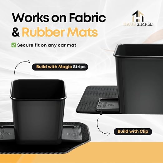 Car Trash Can with Stability Wings – Leakproof Portable Garbage Bin for Fabric & Rubber Mats – Compact Durable Plastic Auto Organizer for Cars, SUVs, Trucks (Black, Small)
