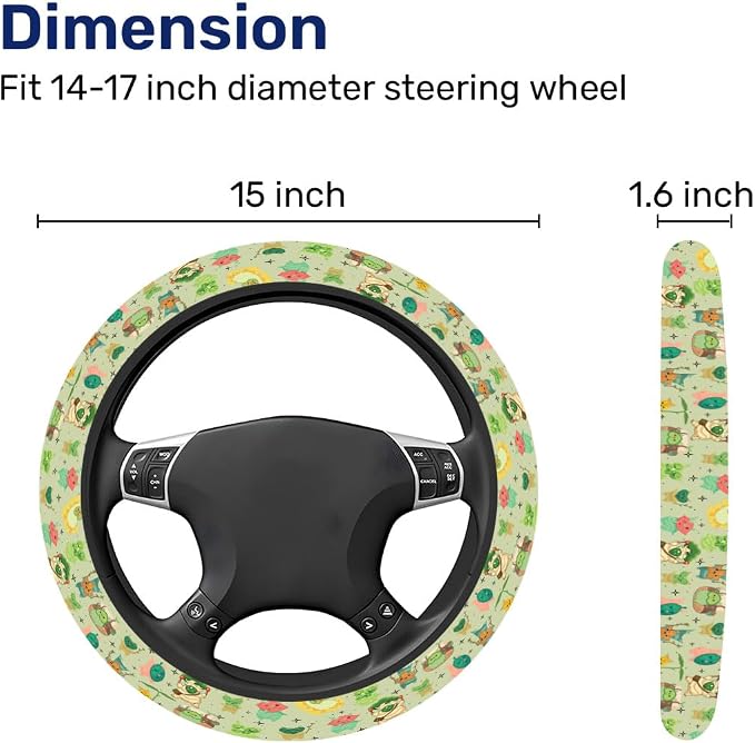 GENANY Leaf Mask Spirits Steering Wheel Cover, Non Slip Polyester Car Wheel Protector for Car SUV Truck, Universal 15 Inch