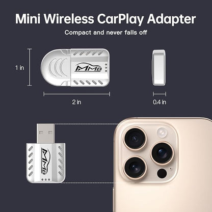 MMB CarPlay Wireless Adapter, 2025 Upgrade CarPlay Dongle Converts Wired to Wireless for iPhone, USB C/A Plug and Play CarPlay Adapter Compatible with iPhone iOS 10+ and Cars with CarPlay
