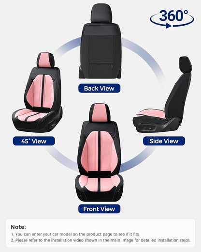 Huidasource Seat Covers Full Set, Luxury Faux Leather Seat Covers, Velcro Adjustable, with Airbags, Thinning Design Perforation Cooling＆Heating Universal Fit for Most Cars Vans Trucks SUVs, Black&Pink