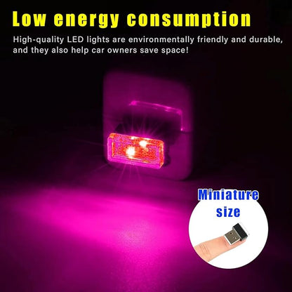 Augeny 4 PCS USB LED Car Interior Atmosphere Lamp, Plug-in USB Decor Night Light, Portable Auto Ambient Lighting Kit, Universal Vehicle Interior Accessories for Most Cars (Purple)