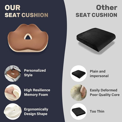 Coverado Seat Cushion Pillow for Car Office Chair, Ergonomic Memory Foam Desk Chair Cushion Back Support Pillow, Sciatica & Back & Tailbone Pain Relief Cushion