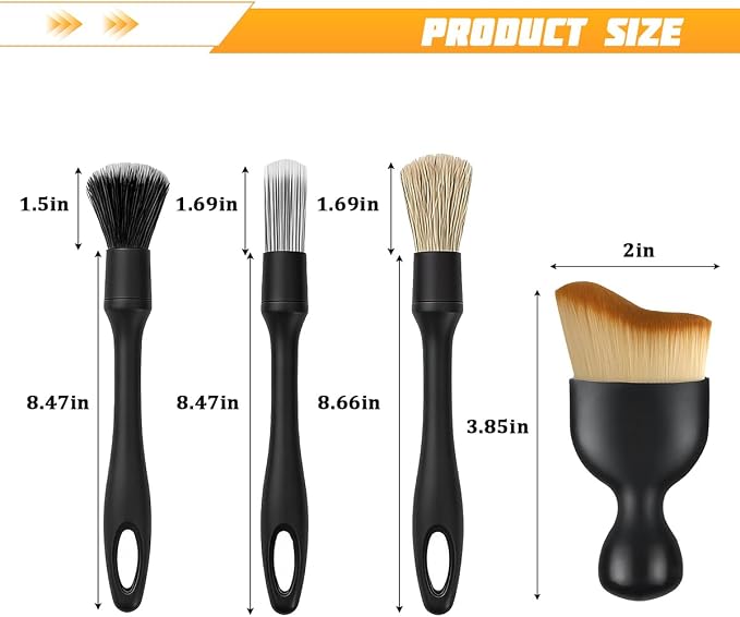 5PCS Car Detailing Brush Kit, Ultra Soft Boars Vehicle Detailing Duster Brush Set for Exterior Interior, Multi-Use Automotive Interior Dusting Cleaning Kit, Universal for Vehicles
