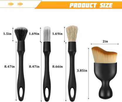 5PCS Car Detailing Brush Kit, Ultra Soft Boars Vehicle Detailing Duster Brush Set for Exterior Interior, Multi-Use Automotive Interior Dusting Cleaning Kit, Universal for Vehicles