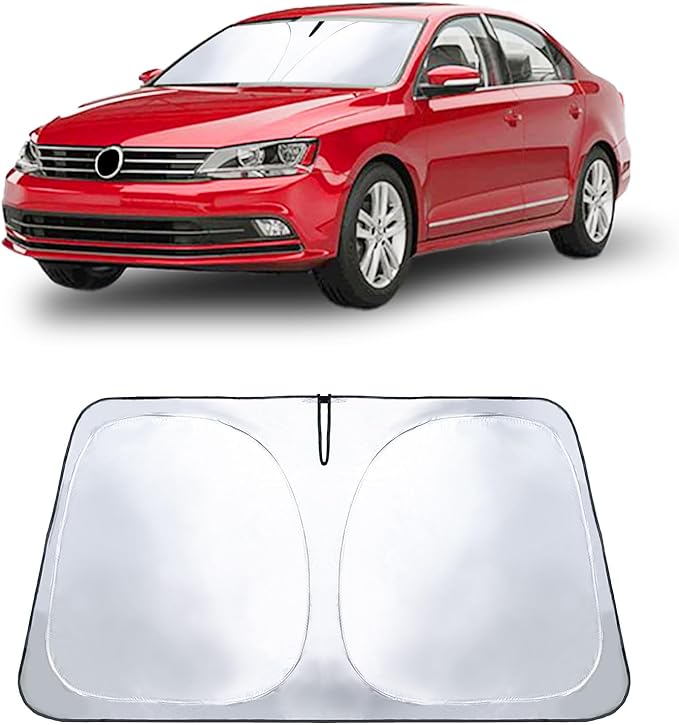 Windshield Sun Shade for VW Jetta 2011-2018, Car Front Window Sunshade with 240T Sun Visor Protector Blocks UV Rays Heat Sun Shield Accessories