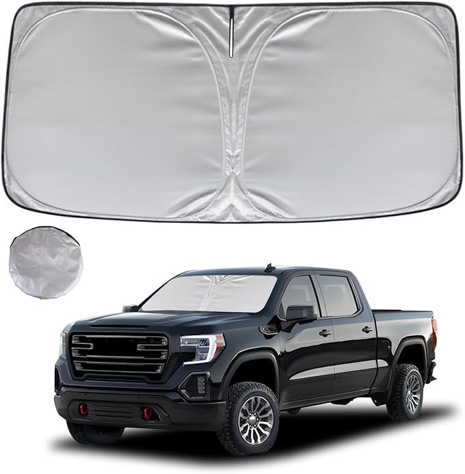 KAYZT Windshield Sun Shade for 2019-2025 2026 Chevy Silverado 1500 /GMC Sierra 1500 2500HD 3500HD Foldable Sunshade Front Window Custom Fit Car Accessories