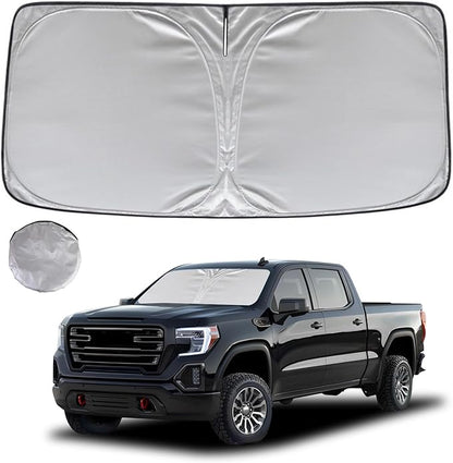 KAYZT Windshield Sun Shade for 2019-2025 2026 Chevy Silverado 1500 /GMC Sierra 1500 2500HD 3500HD Foldable Sunshade Front Window Custom Fit Car Accessories