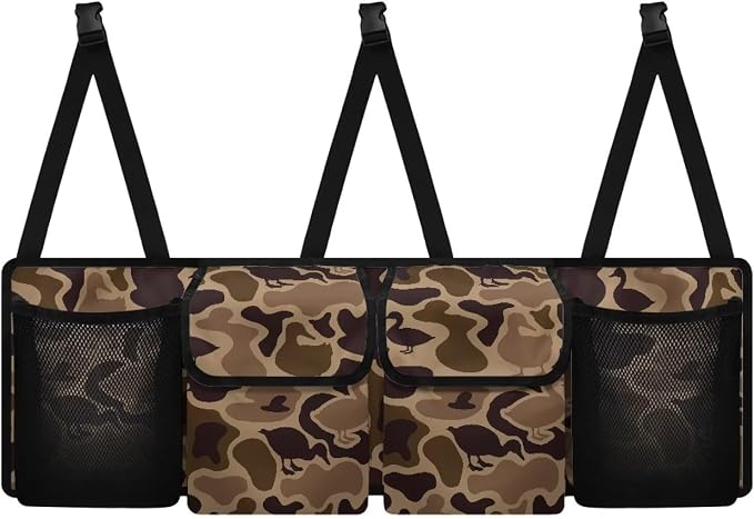 Duck Camo Hanging Car Organizer 4 Pockets Trunk Storage Organizer with Adjustable Straps Large Capacity Backseat Hanging Storage Bag Universal Fit for Cars SUV Sedans