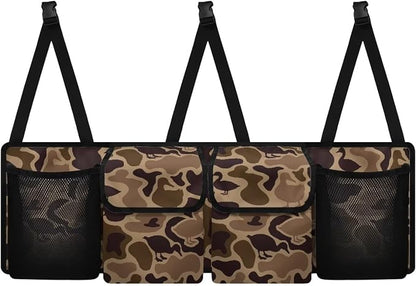 Duck Camo Hanging Car Organizer 4 Pockets Trunk Storage Organizer with Adjustable Straps Large Capacity Backseat Hanging Storage Bag Universal Fit for Cars SUV Sedans
