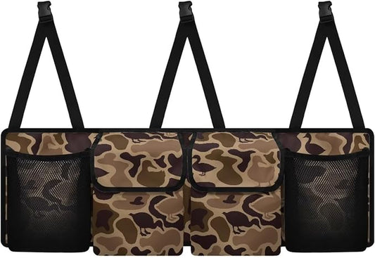 Duck Camo Hanging Car Organizer 4 Pockets Trunk Storage Organizer with Adjustable Straps Large Capacity Backseat Hanging Storage Bag Universal Fit for Cars SUV Sedans