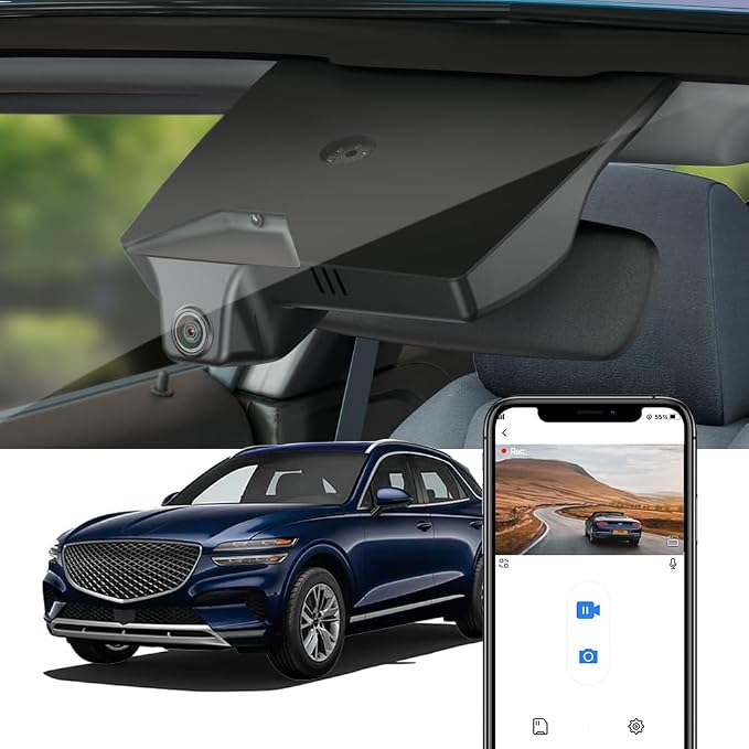 Fitcamx 4K Dash Cam Suitable for Genesis GV70 2022-2026 2.5T 3.5T Sport Advanced Prestige Select (HD2-AR100), OEM Look, UHD 2160P Video, WiFi & APP, Loop Recording, G-Sensor, Plug & Play, 64GB Card