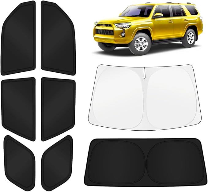 KUST Car Window Shades for Toyota 4Runner 2010-2024 Windshield Sun Shade Side Window Cover UV Block Privacy Protection 4Runner Accessories for Camping Blackout Rear Back Full Set 8PCS